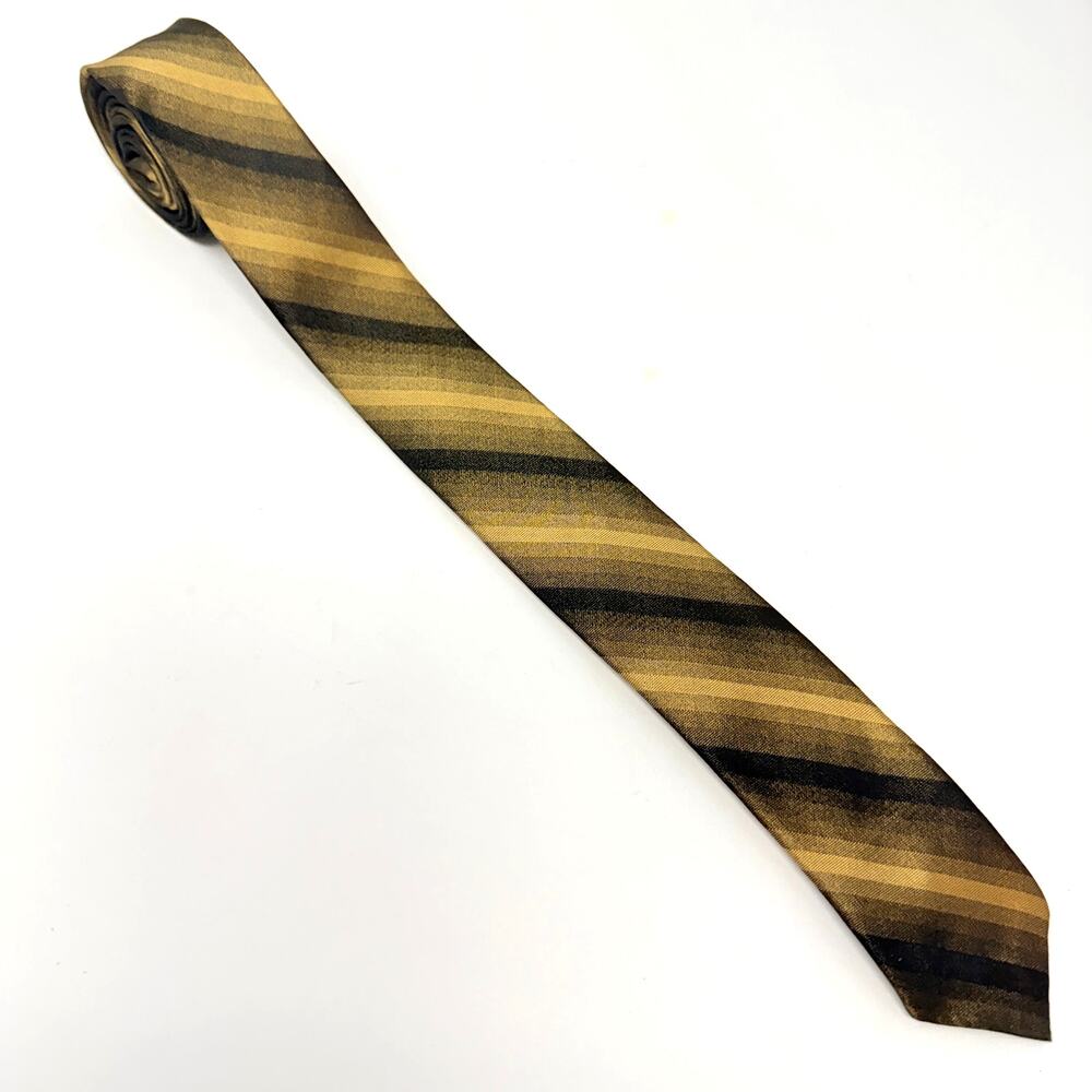 Vtg Beverly Hills Shop Cervantes Skinny Tie 100% Silk Retro Brown Gold Ombre
